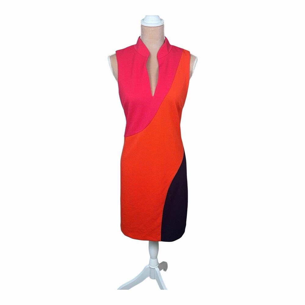 Vince Camuto Colorblock Sheath Dress Pink Orange Sleeveless Size 8